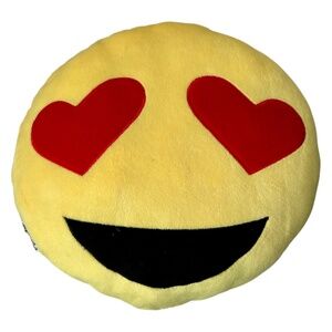 Emoji Pillow Heart Eyes Smiling Face Plush  Stuffed Yellow White Black Red Fun